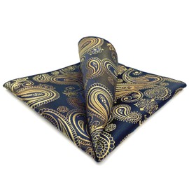 SHLAX&WING Paisley Black Golden Pocket Square Men's Necktie Silk MH10