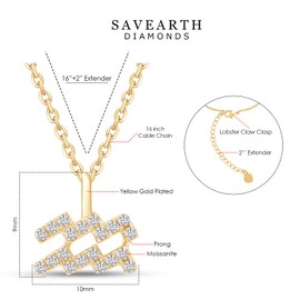 18K Yellow Gold Plated Zodiac Necklace For Women, Aquarius Horoscope Astrology Sign Moissanite Diamond Pendant Necklace 16+2” Adjustable Chain (0.10 Cttw)