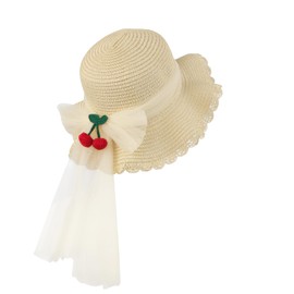 YJZQ Girls Cute Straw Hat Kids Summer Braided Sun Hat Lace Beach Hat with Cherry Decoration Adjustable Fishing Hat Toddler Beautiful Leisure Hat for Camping, Picnic, Beach, Cherry B