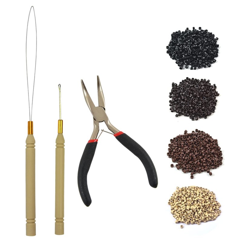 Hair Extensions Tool Kit Black Hair Pliers Pulling Hook Bead