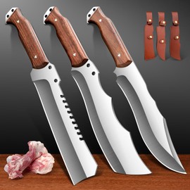 VARLEA Meat Cleaver Heavy Duty Butcher Full Tang Knife with Sheath,Chef's Knives,Vegetable Cleaver Knife Chopper,Machete for Kitchen Outdoor Camping BBQ (Mix-Large)