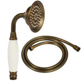 ENGA Vintage Hand-held Shower Rain Sprayer Telephone Shaped Brass Ceramic Shower Head with 59 Inch Hose for Bathroom (Retro Bronze)