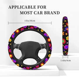 1970s Hippie Flowers Power Colorful Flower Power Steering Wheel Cover Universal 15 Inch Non-Slip Car Wheel Wrap Elastic Stretch Wheel Protector for Auto Van Truck SUV