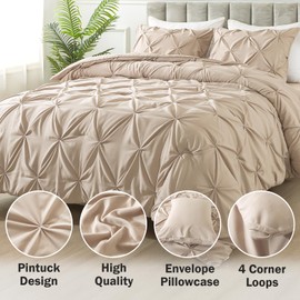 Andency California King Comforter Set Wheat (104x96Inch), Pinch Pleat Cal King Comforter Set 3 Pieces, Oversized King Pintuck Bed Comforter, Microfiber Down Alternative Comforter Bedding Set