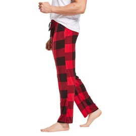 CYZ Men's Pajama Pants, Comfortable Mens pj Pants in Ultra Soft Fleece Fabric & Premium Micro Fleece Pajama Pants, Black Red Plaid, Mens Size: Large
