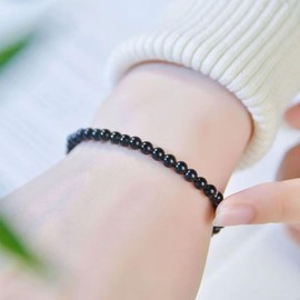 2 Pcs Black Tourmaline Bracelets for Men 8mm Black Onyx Bracelet Adjustable Black Beaded Bracelet Healing Gemstone Bracelet Jewelry Gifts
