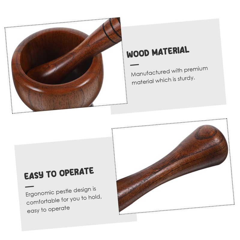 SHOWERORO 1set Wooden Garlic Pestle and Grinding Bowl Manual Crushing