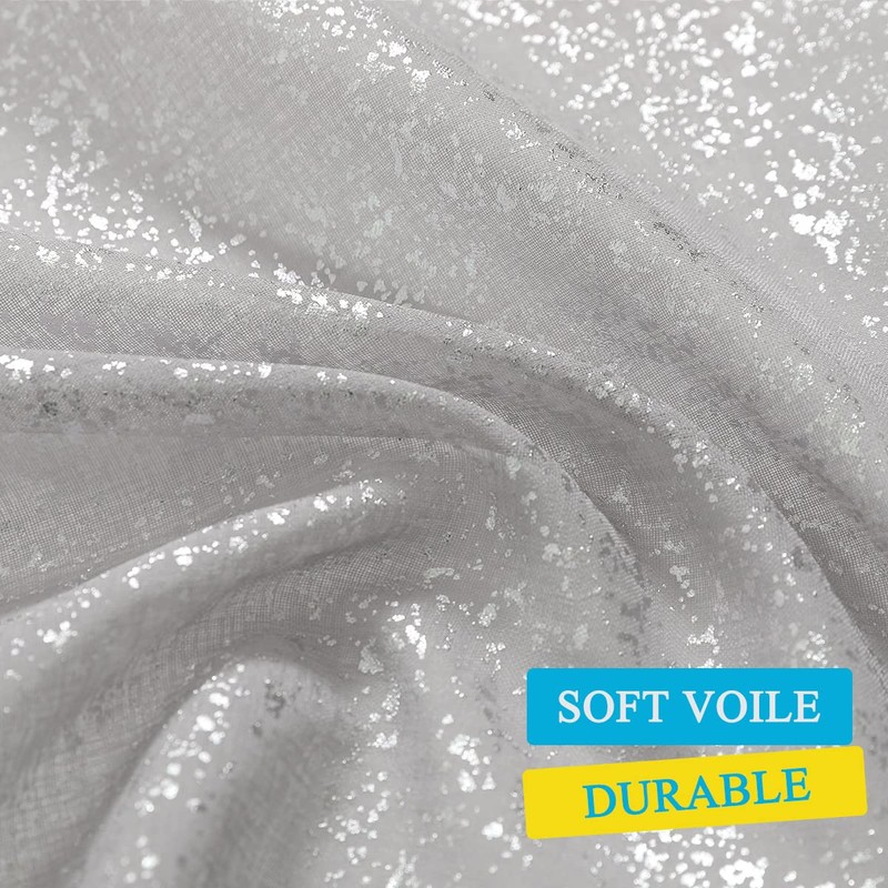 TERLYTEX Extra Long Silver Sheer Curtains 120 Inches Long, 2