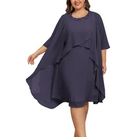Womens Plus Size 2 Piece Wedding Guest Dress for Party Formal Dresses with Asymmetrical Hem Jacket Charcoal Gray 4X