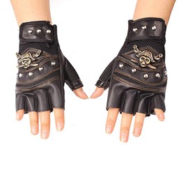 Fingerless gloves leather, imitation leather rivets Pirate Skeleton Gloves Punk Half Finger Gloves Men's gloves for outdoor motorcycling