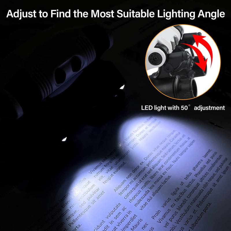 Hands Free Head Magnifying Glasses, Magnifier with Light, 1X, 2X,