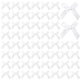 JIYIN 100 Pcs Ribbon Bows, 1.57x0.4in Mini Satin Bows for DIY Crafts Cute Small Bows for Sewing Scrapbooking Christmas Wedding Gift Wrapping Candy Treat Bags Decoration(White)