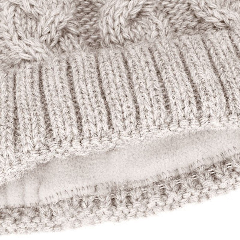 Neverless® Women's Knitted Hat with Inner Lining Fleece Fur Pompom