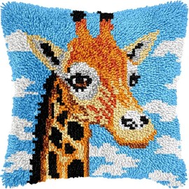 Giraffe Beginner Latch Hook Kits Pillow Cover Set Sofa Cushion Latch Hooking Carpet Rug Acrylic Yarn Printed Pillowcase Craft Kits with Tools Sofa Decor 17 x 17 Inch(r185)