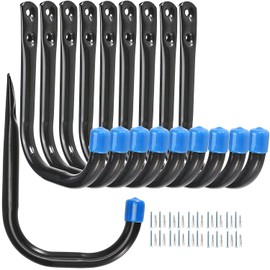 Locawaya Garage Storage Hooks Hanging 10cm Heavy Duty Wall Mount J Hook Hanger Organizer for Tools, Bikes, Ladders, Chairs, Pack of 10