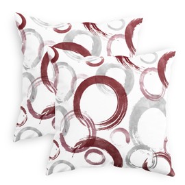 CaliTime Throw Pillow Cases Pack of 2 Cozy Fleece Ink and Wash Geometric Circles Rings Decorative Cushion Covers for Couch Bed Sofa Farmhouse Decoration 20 X 20 Inches Burgundy Grey
