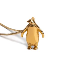 HENRYKA Penguin Necklace in 925 Sterling Silver & 24ct Gold Plate - 18 inch Chain | Winter Jewellery | Boho Style Animal Gift for Girls & Women | 3-D Design