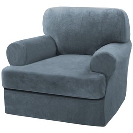 H.VERSAILTEX Sofa Cover 2 Piece T Cushion Armchair Slipcovers Thick Velvet Couch Cover Furniture Protector Stretch T Cushion Sofa Covers for 1 Cushion Couch with 1 T Cushion Covers, Stone Blue