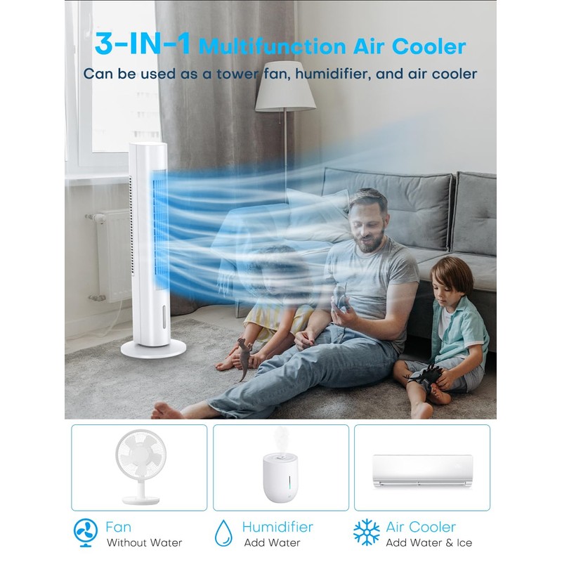 BALKO Windowless Swamp Cooler, 3 Ice Pack, 70° Oscillation, Ductless
