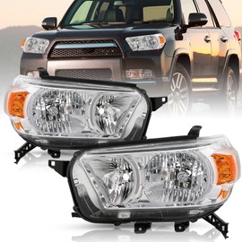 TUSDAR Fits For 2010 2011 2012 2013 Toyota 4Runner Halogen Headlight Assembly, 10 11 12 13 Toyota 4 Runner Factory OE Style Headlamp Chrome Housing with Amber Reflector