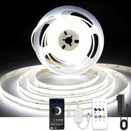 AXMOTUT COB LED Strip Lights with Remote, 24V 9.84ft White Dimmable LED Light Strips, High Bright 6000K LED Lights with Power Supply for Room, Kitchen, DIY Home Decoration