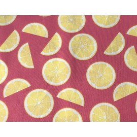 100% Cotton Fabric Sold by The Yard 1 Yard = 36 in. Length (Lemon Slices on Pink)