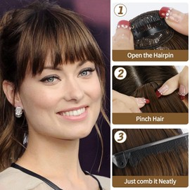 2 Piezas Extensión de Flequillo,Fleco Postizo Cabello Natural, Flequillo de Cabello Humano con Clip para Mujer, Pelo Simulado de Alta Calidad, Más Flequillo y Patillas Más Tupidos (Negro)