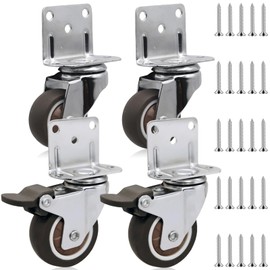 Pack of 4 Furniture Castors, 50 mm L-Shaped Rubber Swivel Castors with Brake, 360° Heavy Duty Swivel Castors, 100 kg Load Capacity, Furniture Side Attachment for Bed, Industrial Transport (1 Pack of