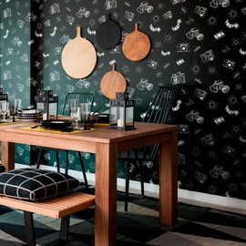 Walls By Me Peel and Stick Black and White Vintage Themed Removable Wallpaper 7140-2ft x 10.5ft (61x320cm)