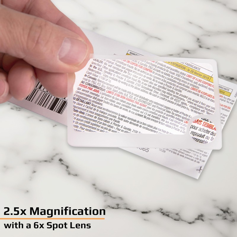 Carson 2.5x Power Credit Card Size Magnifiers (WM-01) with 6x