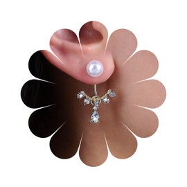 Inateannal Vintage Crystal Pearl Ear Jacket Earrings Rhinestone Ear Climber Earrings Teardrop Crystal Drop Earrings Gold Pearl Stud Earrings Jewelry for Women and Girls