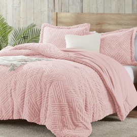 Homelike Moment Fleece Comforter Set Twin Pink, 2 Pieces Soft Fluffy Comforters Twin XL Size Thick Warm Bed Comforter with Sham for Winter, 3D Tufted Fuzzy Velvet Bedding Set(68x90in, Pink)