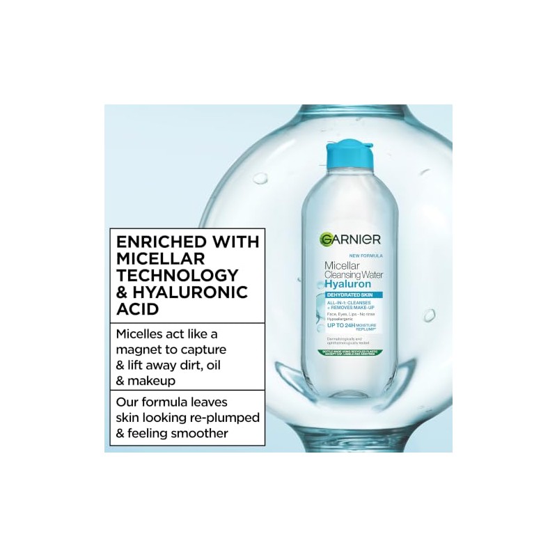 Garnier Hyaluron Micellar Cleansing Water for Dehydrated Skin, 400ml