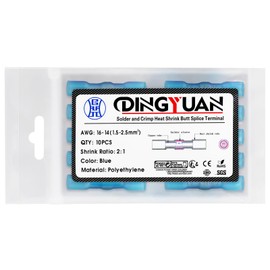 DINGYUAN Crimp & Solder Seal Heat Shrink Butt Wire Connectors, Double Connection & Noise Reduction Electrical Waterproof Connectors Marine Grade Terminals Kit (10PCS, 16-12AWG)