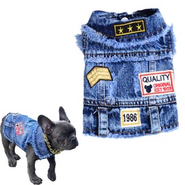 DOGGYZSTYLE Pet Vests Dog Denim Jacket Hoodies Puppy Jacket for Small Medium Dogs (S, Blue Print)