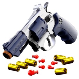 Kids Manual Revolver Toy Gun, Interlocking Foam Dart Blaster, Safe and Fun Shooting Game for Boys, Puzzle Toys with Soft Bullets, Suitable for 14+ Years Old Boys and Girls (Blue)