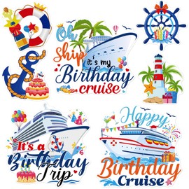 JoyAura Birthday Cruise Door Decorations - 7 Pcs Palm Anchor Tropical Magnets Decals Decorative Large Ship Cabin Magnetic Stickers Magnet Stateroom Accessories for Party Happy Summer Carnival