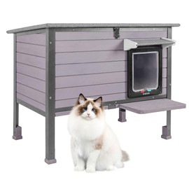 Seiyierr Outdoor Cat House,cat Houses for Outdoor Cats Rainproof All Round Metal Frame Wooden Condos, Indoor and Outdoor Use for Rabbit,Small Animal Feral Cat Shelter
