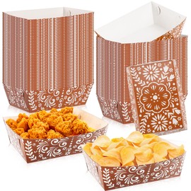 100 Pcs Mexican Snack Trays Cielito Lindo Party Decoration Platos De Barro Mexicanos Taco Boats Fiesta Decor for Mexican Talavera Party Supplies Cinco De Mayo Favor(White Flower Rings)