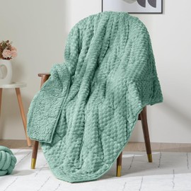 Wemore Fleece Weighted Blanket for Adults (60" x 80" 20lbs, Green), Dual Sided Cozy Soft Sherpa Heavy Blanket, 3D Imitation Turtle Shell Warm Jacquard Flannel Weighted Blankets for Couch and Bed