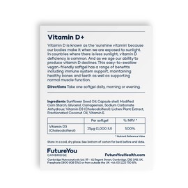 Vitamin D+ Softgel Capsules - Vegan Highly Bioavailable Sunflower Formulation - 28 Day Supply