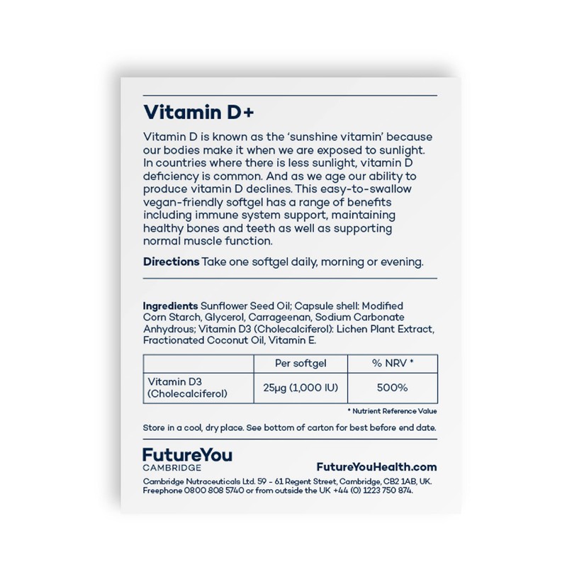 Vitamin D+ Softgel Capsules - Vegan Highly Bioavailable Sunflower Formulation