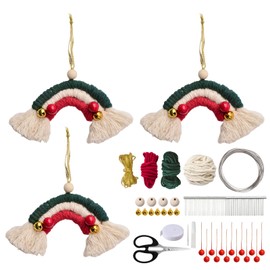 WANDIC 3 Set Christmas Rainbow Decoration Kit, Wood Weaving Crochet Needle Knitting DIY Accessories for Christmas Wreath Pendant Decoration Holiday Decor