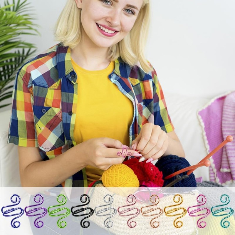 10 Crochet Hooks, Adjustable Crochet Guide Rings for Finger Knitting,