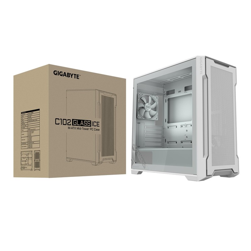 GIGABYTE C102 Glass ICE - White Mid Tower PC Gaming