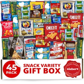 Snack Box Care Package Gift Box 45 Count - Large Variety Snack & Treats for College Students, Adults, Kids, and Office Treats - Zisbers
