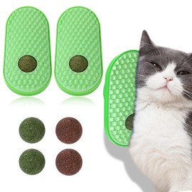 Mity rain 2PCS Catnip Balls That Stick on Wall and Cat self Groomer for Indoor Cats, Catnip Wall Balls for Cats Lick Catnip Ball Toy Two Interchangeable Balls, Catnip Toys