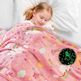 Wajade Cuddly Blanket Children's Glow in The Dark Blanket Baby Blanket Fluffy Cuddly Blanket Flannel Fabric Wool Blanket for Girls Boys Birthday Rainbow 130 x 150 cm