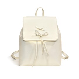 NICOLE & DORIS Small Backpacks for Women Fashion Backpack Anti-Theft Flap Backpack with Drawstring Ladies Daypacks PU Leather Mini Backpacks Handbag White