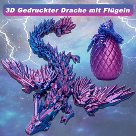 LUMIN TUTU 3D Dragon with Wings in the Egg, 3D Printed Dragon Egg, Realistic Dragon Egg Toy, Crystal Eggs for Children and Adults, Ideal Birthday and Easter Gift (Purple Gradient)